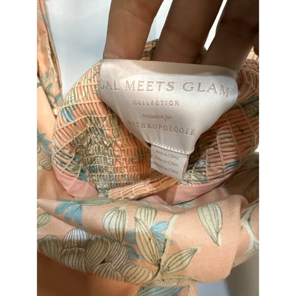 Gal Meets Glam Anthropologie Floral Maxi Dress Peach Tie Straps‎ Cotton Blend - Picture 6 of 7